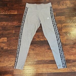 Adidas Gray Workout Leggings with Black and Grey Print Stripes